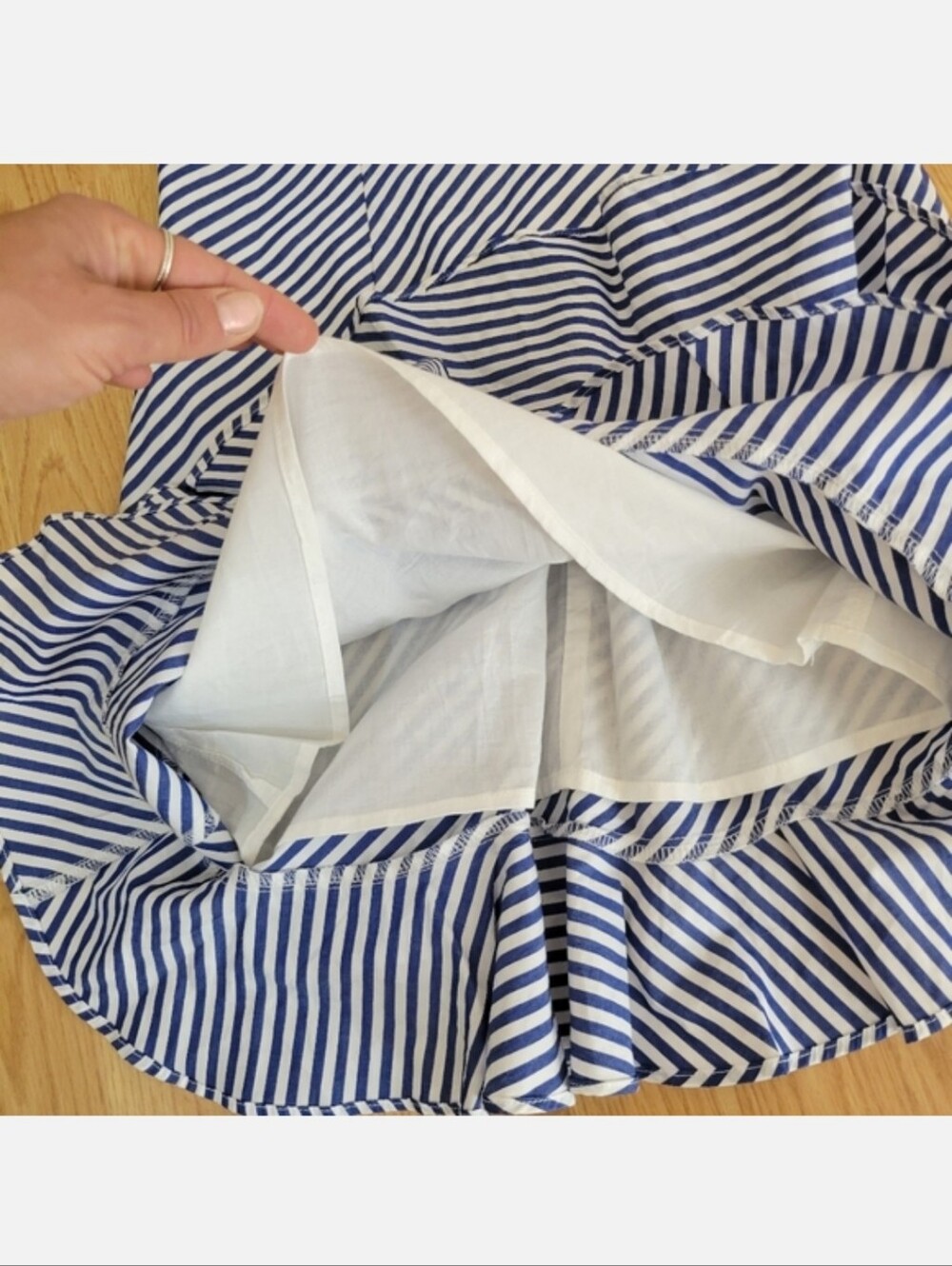 NWT! About US Boutique Nautical Striped Off-Shoulder Ruffle Dress - Blue & White - Picture 6 of 6